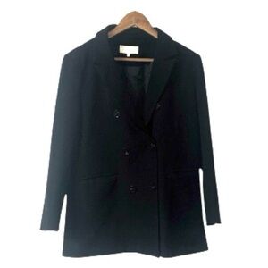 Anthropologie French Mauve Black Double Breasted Blazer Jacket Suit Fitted Large